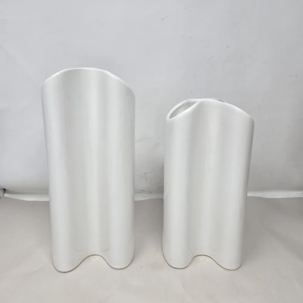 Vintage Dansk White Ceramic Pair of Double Vases Style Modernist Curvaceous